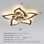 flower modern ceiling fans with lights, low profile showing dimensions