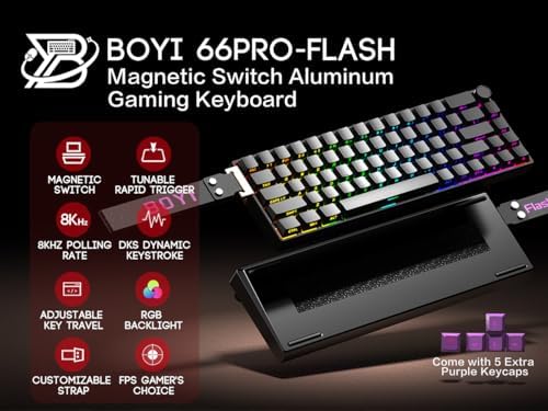 BOYI 66Pro-Flash Aluminum Magnetic Switch Gaming Keyboard,TMR/HE Keyboard Gam...