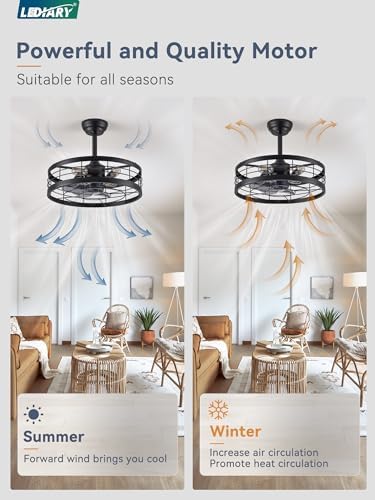 lediary 20 inch fandelier caged ceiling fan with, close-up detail