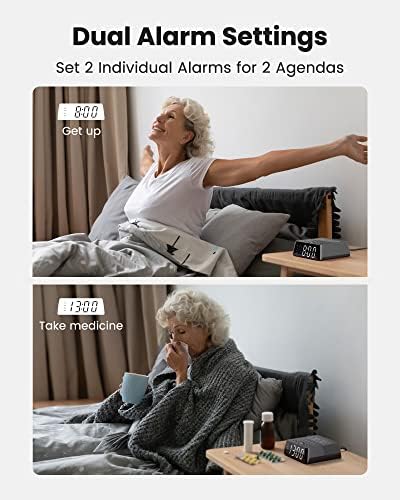 jackyled alarm clock with 4 usb chargers, power showing dimensions
