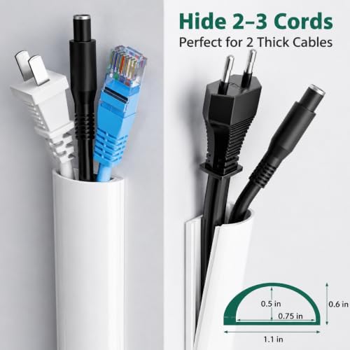 Cord Hider Raceway Kit for 2-3 Cable, 196" Silicone TV Cable Hider for Wall
