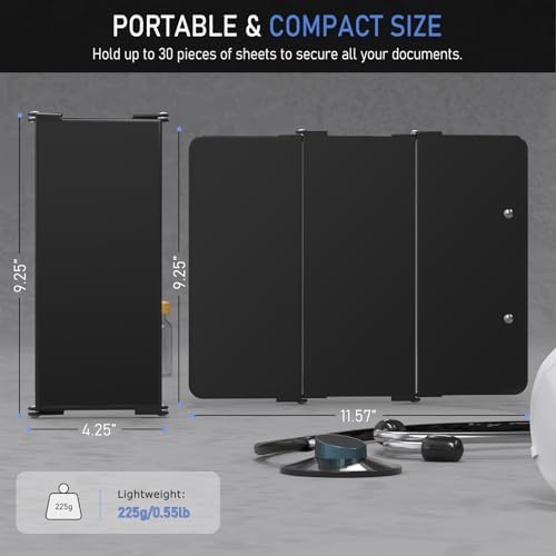 Clipboard Foldable Without Edition Cheat Charts, 3 Layers Aluminum, Nurse Board w/Low Profile Clip&Pen Clip Pocket, Black