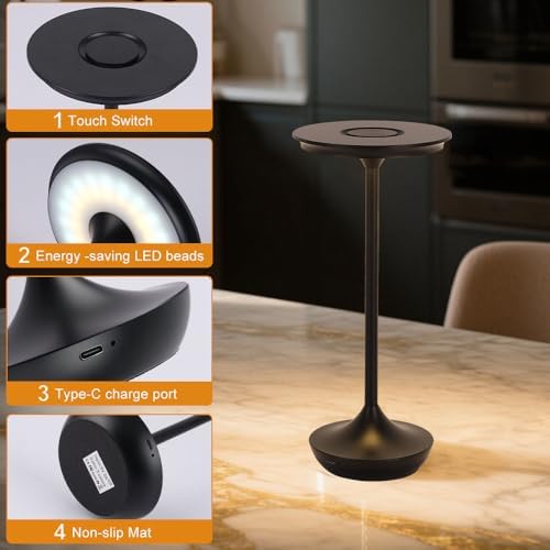 Cordless Rechargeable Table Lamps, Portable 6000mAh Battery Desk Lamp Waterpr...