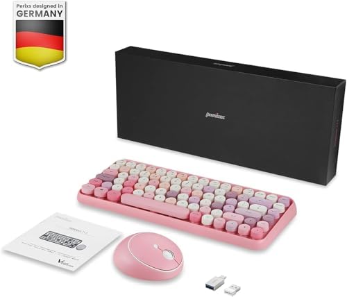 Perixx PERIDUO-713 Wireless Mini Keyboard and Mouse Combo, Retro Round Key Ca...