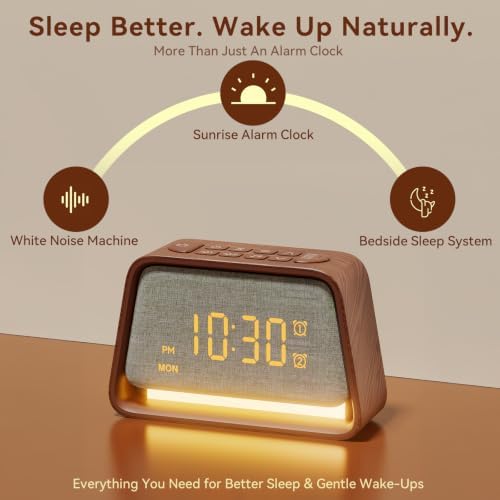 vivilumens alarm clock with white noise machine night showing dimensions