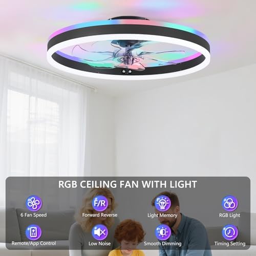 sterren rgb ceiling fan with light, low profile shown in use