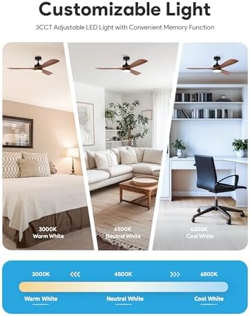 vonluce wood ceiling fan with lights 52 inch, side view