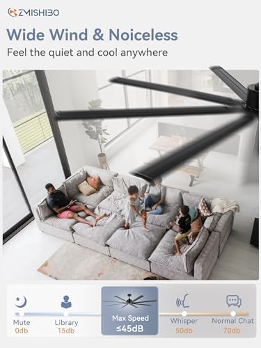 zmishibo 84 inch heavy-duty ceiling fan without light, side view