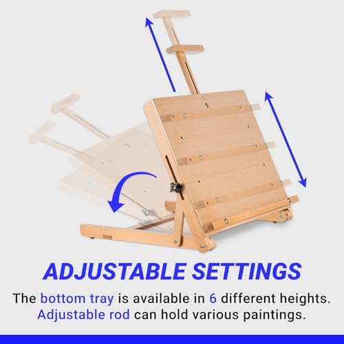 falling in art adjustable beechwood tabletop easel, holds, close-up detail