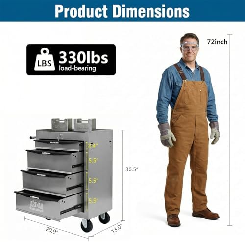 4-Drawer Rolling Tool Chest - Heavy Duty Tool Storage Cabinet with Lockable W...