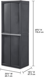 sterilite 4 shelf cabinet, lockable utility storage, gray, close-up detail