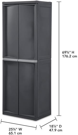 sterilite 4 shelf cabinet, lockable utility storage, gray, close-up detail