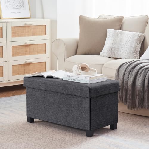 Ornavo Home 30" Large Storage Ottoman Bench with Legs, Dark Gray