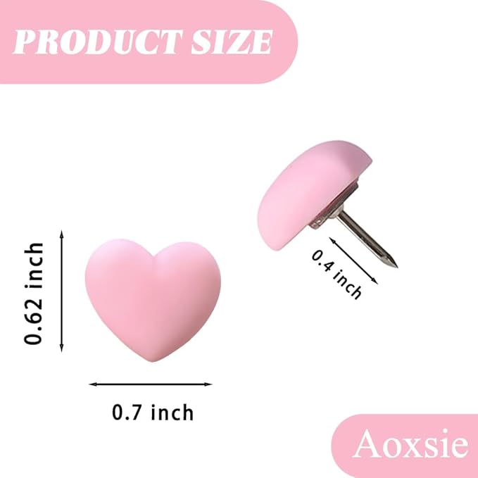 Aoxsie 28pcs Decorative Cute Push Pins Heart Pink Thumbtacks Thumb Tacks - Image 2