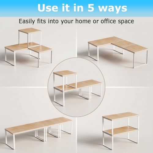Aothia Desktop Shelf Organizer, 2-Tier Stackable Desk Shelves, Oak