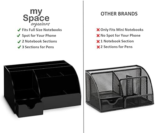 My Space Organizers Black Desk Organizer with 9 Compartments - Desktop Office...