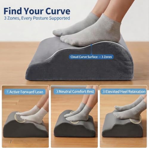 Foot Rest for Under Desk at Work, Ergonomic Footrest Stool, 3 Adjustable Heig...