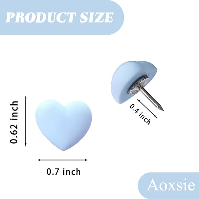 Aoxsie 28pcs Decorative Cute Push Pins Heart Blue Thumbtacks Thumb Tacks - Image 2