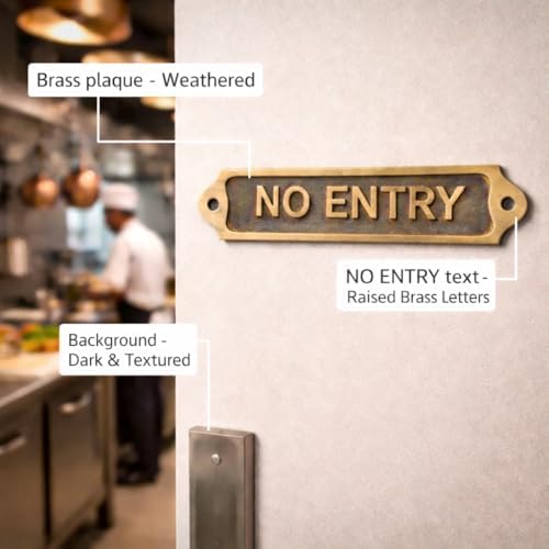 NO ENTRY Antique Vintage Door & Wall Plaque Sign | Classic Engraved Metal Restricted Access Sign with Screws for Home Office Business Areas | 22 x 5 cm | NO ENTRY