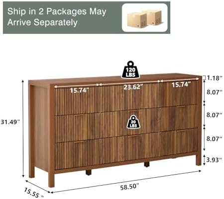 Mid Century Modern Dresser TV Stand, 9 Drawer Dresser for Bedroom Wood, Farmh...