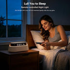 6-in-1 fast wireless charger, bluetooth speaker alarm clock on a desk or shelf