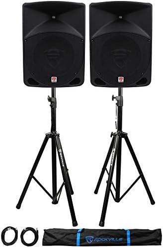 Rockville RPG10 10" Powered PA Speaker Pair with 2 Stands & 2 XLR Ca...