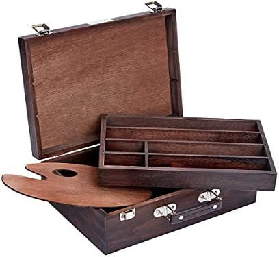 kingart wood art storage box with espresso stain, front angle view