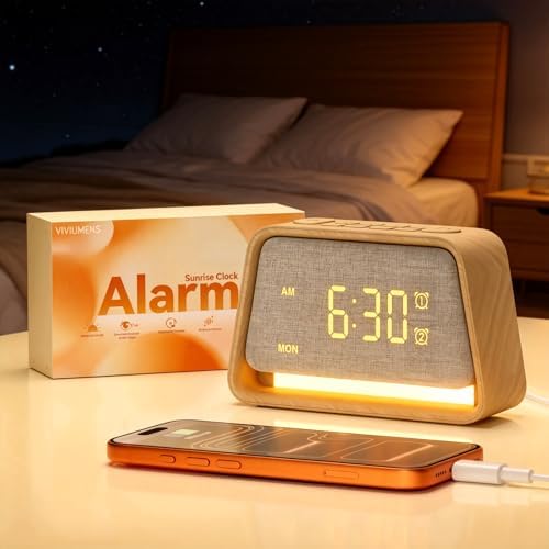 vivilumens dual alarm clock wooden 20 white noise, view 9