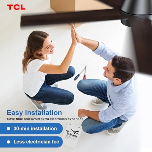 tcl 52" black flush mount ceiling fan with on a desk or shelf