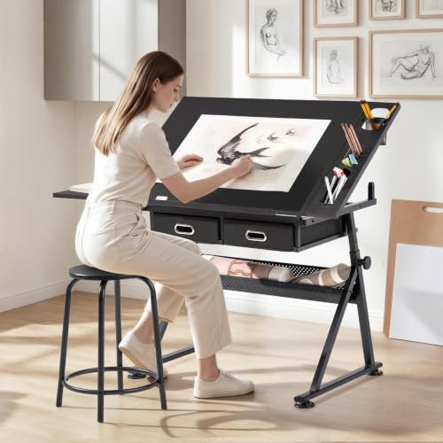 yaheetech adjustable drafting table art desk,storage drawers &, main product view