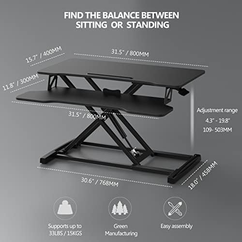 FITUEYES Height Adjustable Standing Desk 32” Wide Sit to Stand Converter Stand - Image 5