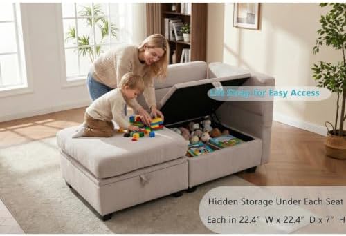 asunflower Ottoman with Storage for Couch 25.2" Square Storage Ottoman F...