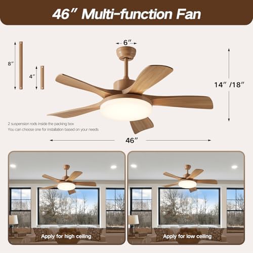 46 inch wood ceiling fan with remote, solid on a desk or shelf