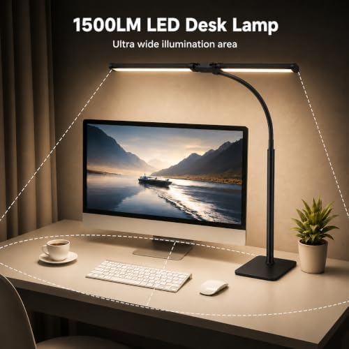 24-inch double head led desk lamp with base, front angle view