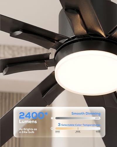 72" aluminum outdoor ceiling fan with light, industrial-grade, side view
