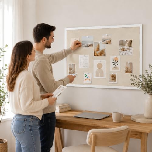 20"x30" White Framed Natural Wood Tone Bulletin Board, Pin Board