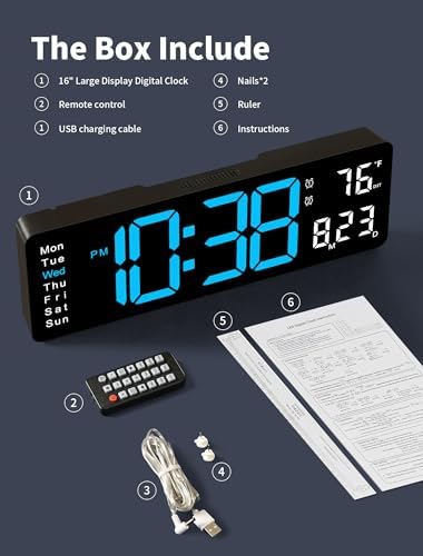 mashi digital wall clock, 16" large display digital on a desk or shelf