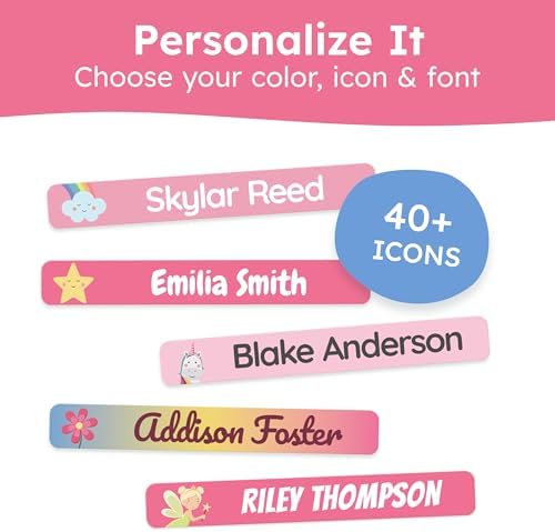 Personalized Kids Name Labels for Pencils Pink [75pcs] - Waterproof Name Stickers for School & Daycare - Pencil Custom Name Stickers - Children Name Stick On Labels for Pens (2.0”x0.3”)