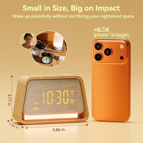 vivilumens dual alarm clock wooden 20 white noise, front angle view