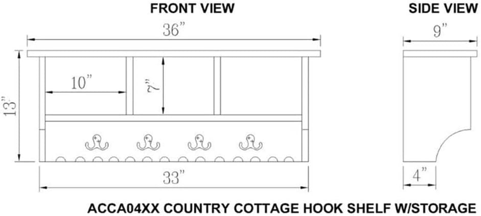 rustic cottage coat hook and bench set, white, side view