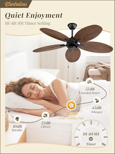 fanbulous 52" tropical outdoor ceiling fan no light showing dimensions