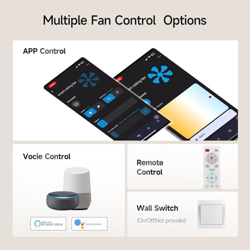 52" smart ceiling fans with lights compatible with, side view