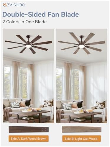 zmishibo 62” farmhouse ceiling fan with light, remote, side view