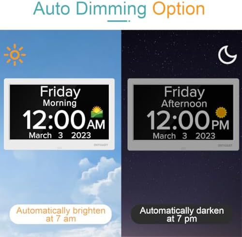 10.1 inch digital alarm clock with date and shown in use