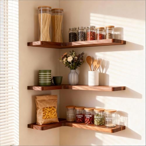 floating corner shelves, wall shelf set of 3, view 9