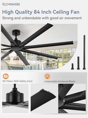 zmishibo 84 inch heavy-duty ceiling fan without light shown in use