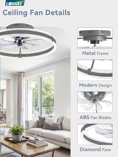 lediary ceiling fans with lights and remote, 20'', front angle view