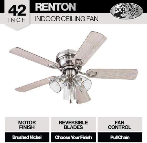portage bay renton 42" ceiling fan with led shown in use