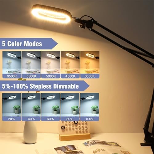 10X Large Magnifying Glass with Light and Clamp, Real Glass, 5 Color Modes, S...