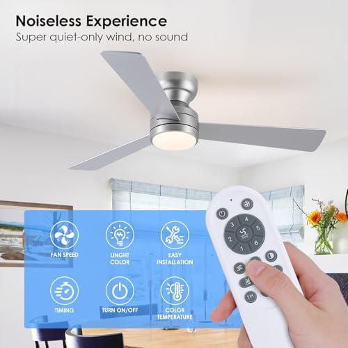 asyko 46" silver modern low profile ceiling fans, side view